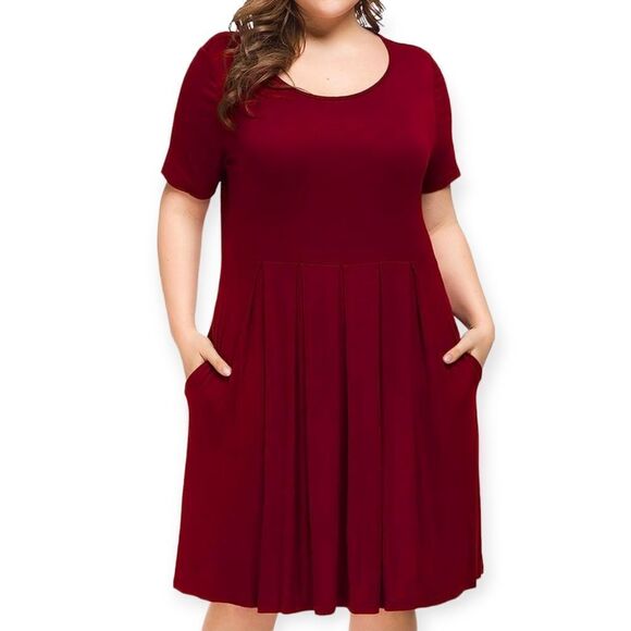 NWT Tralilbee Women's Plus Size Short Sleeve Dress Casual Pleated Swing Dress - Picture 1 of 7